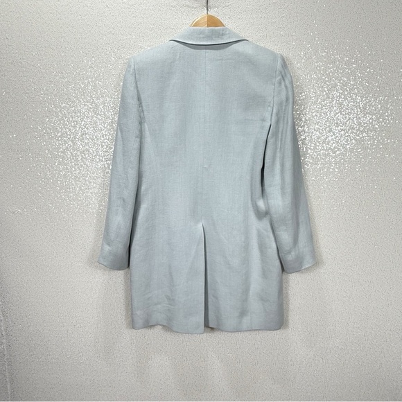 Linda Allard Ellen Tracy 100% Linen Long Blazer Coat Petite 4 Light Blue - Picture 2 of 8